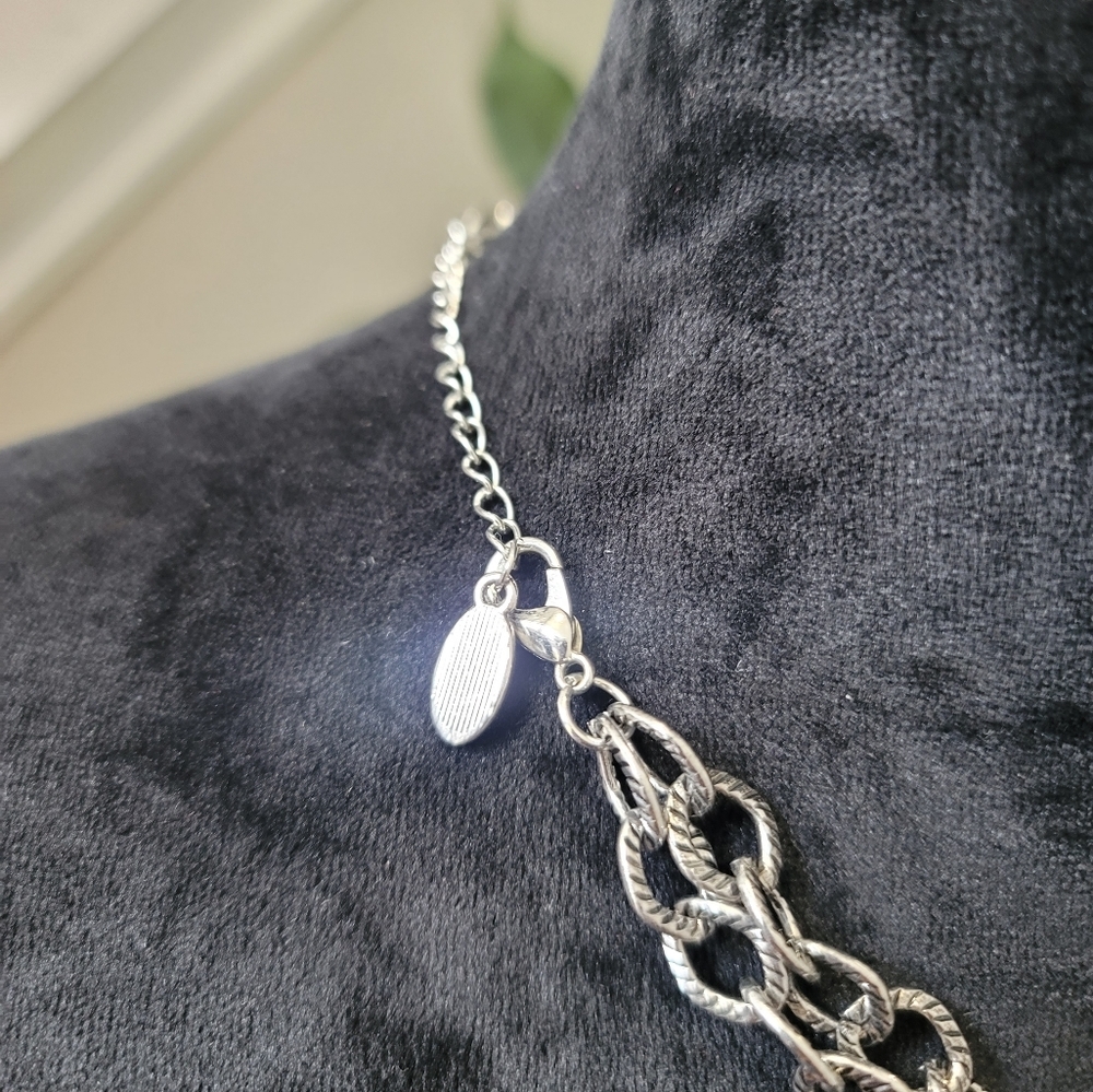 Silver Heart Double Layer Statement Necklace - image 6